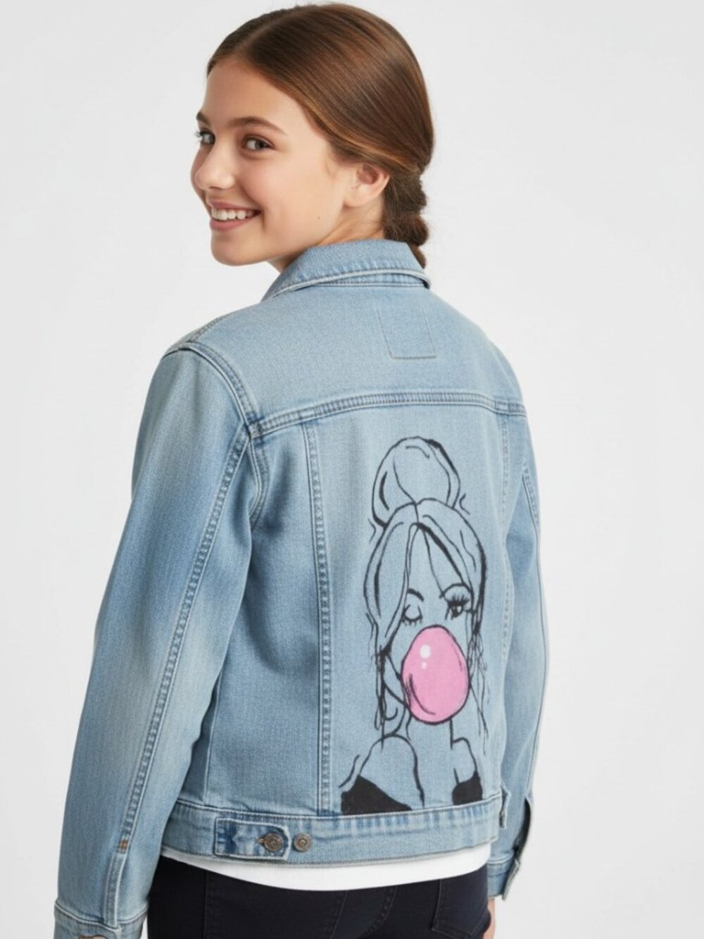 Girls Hand painted Jeans Jacket Size L 10-12
